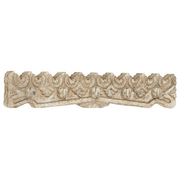 Traditional 4"x24" Wood and Iron Carved Wall Hook Rack