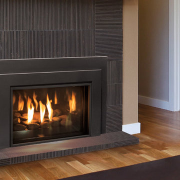 E33 Gas Fireplace - Rock Burner, Black Enameled Liner, and Contemporary Surround