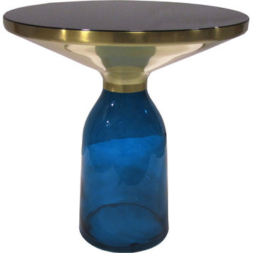 Ritz End Table Base - Dark Blue, Black Glass, Stainless Steel, Brushed Gold