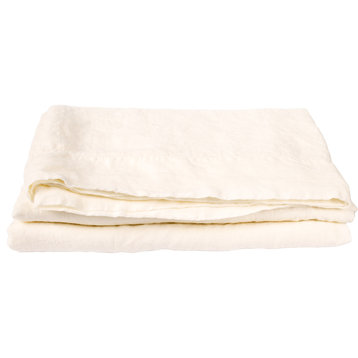 Linen Stone Washed Flat Sheet, Off White, King