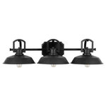 Austin Allen & Co - Austin Allen & Co 30.5" Three Light Bath Vanity, Matte Black Finish - 3 Light Black Farmhouse Vanity   Requires 3 - 100 Watt (Max.) E26 Medium base bulbs (not included)  UL listed, rated for Damp locations.  Full fixture dimensions: 30.50"W x 7.25"H x 10.50"E  Backplate dimensions (included): 7"W x 5"H x 1"E  Fixture must be hardwired, professional installation recommended.   Bathroom/Powder Room Mounting Direction: Up or DownFarmhouse 30.5" Three Light Bath Vanity Matte BlackUL: Suitable for damp locations, *Energy Star Qualified: n/a  *ADA Certified: n/a  *Number of Lights: Lamp: 3-*Wattage:100w E26 Medium Base bulb(s) *Bulb Included:No *Bulb Type:E26 Medium Base *Finish Type:Matte Black