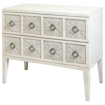Two Drawer Chest With Woven Banana Rope White Wash Finish