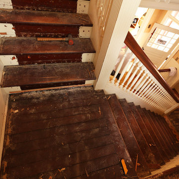 We removed all old carpet and prepare to refinish all hardwood on the stairway