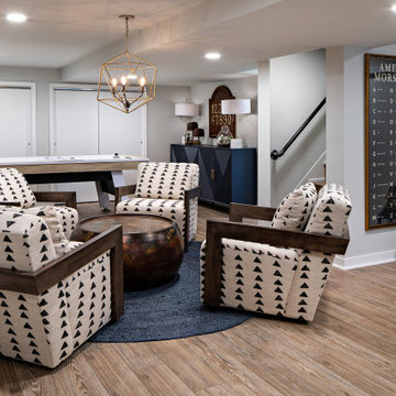 Retro Record Player Basement with Blue Accent Wall