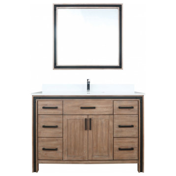 48" Single Sink Bathroom Vanity, Rustic Barnwood, Base Cabinet With Matching Mirror No Top