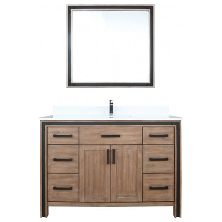 48" Single Sink Bathroom Vanity, Rustic Barnwood, Base Cabinet With Matching Mirror No Top