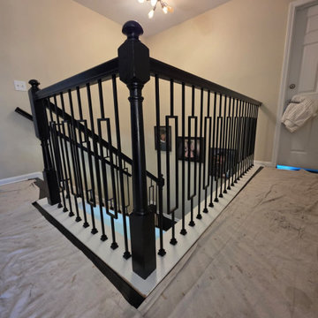 Black Stair Railing Upgrade with Modern Metal Balusters | Morganville, NJ
