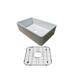 Fireclay Glossy White Farmhouse Kitchen Sink With Stainless Sink Protective Grid