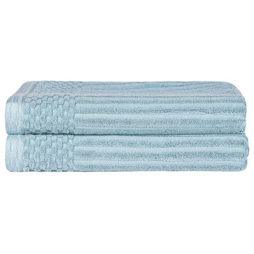 2 Piece Solid Checkered Cotton Bath Towel Set, Slate Blue