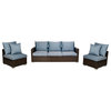 Azura Indoor/Outdoor 3-Piece Seating Set, Base: Brown, Cushions: Sky Blue
