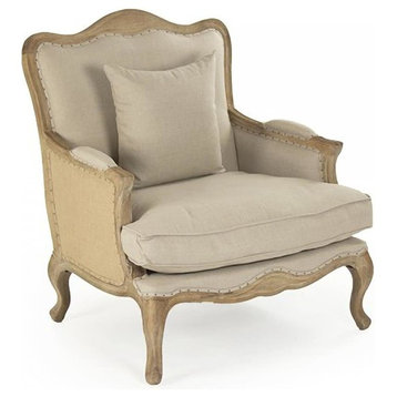 Club Chair BELMONT Natural Limed Gray Fiber Jute Oak Feather Lin