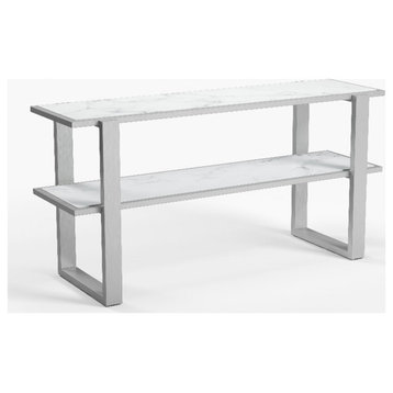 Maklaine Modern / Contemporary Wood and Marble Console Table in Silver
