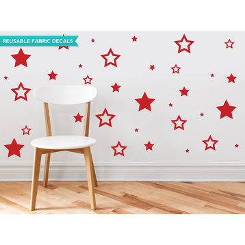 Stars Fabric Wall Decals, Set of 52 Stars in Various Sizes, Red