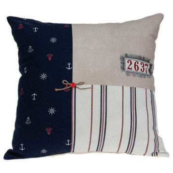 Casual Square Grey Nautical Anchor Accent Pillow, White, Blue, Red,tan, Patch