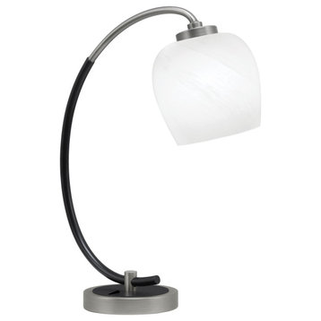 1-Light Desk Lamp, Graphite/Matte Black Finish, 6" White Marble Glass