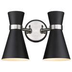 Z-Lite - Soriano Two Light Wall Sconce, Matte Black / Brushed Nickel - A decorative twin silhouette shapes industrial influence that adds casual elegance to this matte black finish steel two-light wall sconce. Dress up a bathroom or hallway with this tasteful fixture trimmed with brushed nickel finish steel. This dual sconce works perfectly as a bath light over a compact vanity.