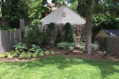 Inspiration for a large transitional backyard shaded garden in Other with mulch.