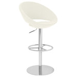 Soho Concept - Crescent Piston Stool, Bright Stainless Steel Base, White Leatherette - Crescent Piston is a contemporary stool with a comfortable upholstered seat and backrest on an adjustable gas piston base which swivels and also adjusts easily from a counter height to a bar height with a lever that activates the gas piston mechanism. The solid steel round base is available in chrome or stainless steel. The seat has a steel structure with 'S' shape springs for extra flexibility and strength. This steel frame molded by injecting polyurethane foam. Crescent seat is upholstered with a removable zipper enclosed leather, PPM, leatherette or wool fabric slip cover. The stool is suitable for both residential and commercial use. Crescent Piston is designed by Tayfur Ozkaynak.