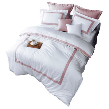 LaCozi Cotton Sateen Modern Boutique Hotel Light French Pink Duvet Cover Set, Fu