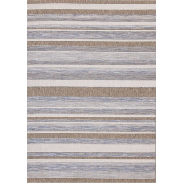 Terrace Collection Gray Brown Banded Indoor Outdoor Area Rug, 3'11"x5'7"