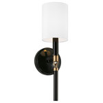 Capital Lighting - Beckham One Light Wall Sconce, Glossy Black and Aged Brass - The striking contrast of the Glossy Black finish with the tailored fabric shade gives a perfectly polished look to the Beckham 1-Light Sconce. The solid metal tassel detail is accented with Aged Brass loops for a sleek silhouette that is both bold and refined.