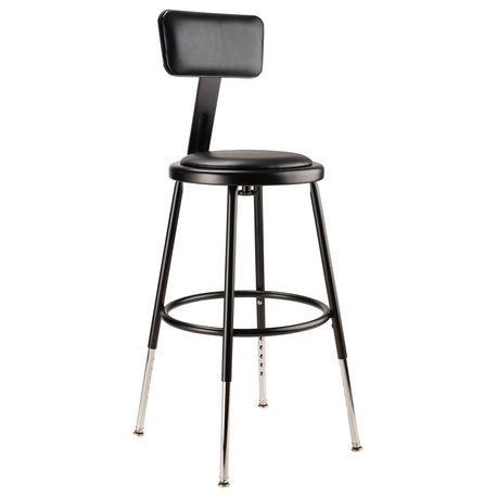 NPS 19"-27" Height Adjustable Vinyl Padded Steel Stool With Backrest, Black