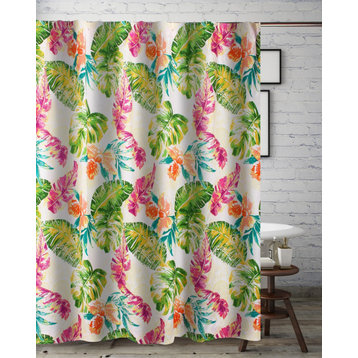 Greenland Home Fashions Tropics Bath Shower Curtain, Coral 72x72