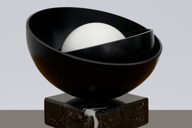 Black Shell with Small White Pearl Steel Minimalistic Abstract Sculpture