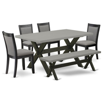 X696Mz650-6 6-Piece Dining Set, Rectangular Table, 4 Parson Chairs and a Bench
