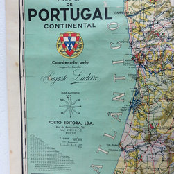 mapa escolar Portugal papel sobre tela. A&ntilde;os 70. - Novelty Signs