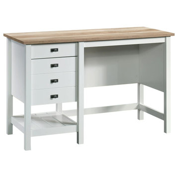 Cottage Desk, Storage Drawers & Lower Grooved Open Shelf, Soft White/Lintel Oak