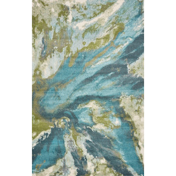 Watercolors Teal Abstract Plush Area Rug, 6'7"x9'6"