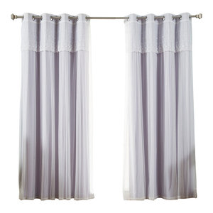 Tulle Sheer With Attached Valance Solid Blackout Curtain