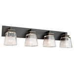 Artcraft Lighting - Eastwood 4 Light Wall Light, Black/Plate Brass AC11614VB - The "Eastwood" collection bathroom vanity features thick clear glassware with a black frame and plated brass accents.