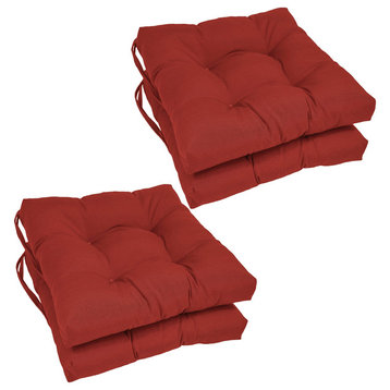 16" Solid Twill Square Tufted Chair Cushions, Set of 4, Ruby Red