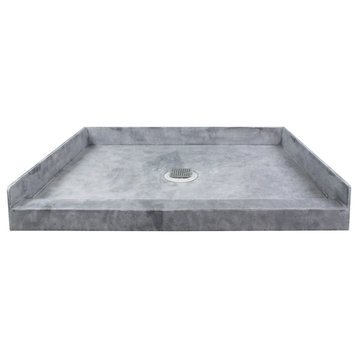 Transolid Ready to Tile 49"Lx40.5"W Shower Base With Center Drain, Dark Gray