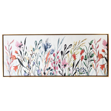 Colorful Wildflower Print On Canvas in Gold Floating Frame, 19x45"