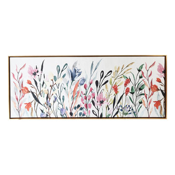 Colorful Wildflower Print On Canvas in Gold Floating Frame, 19x45"