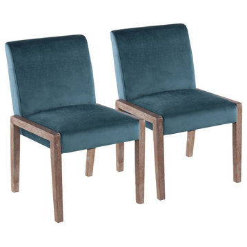 Carmen Chair, Set of 2, White Washed Wood, Crushed Teal Velvet