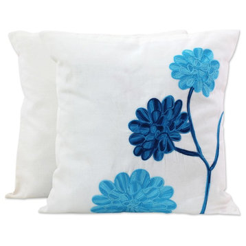 Dahlia Flowers Cotton Cushion Covers, Set of 2