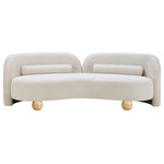Meridian Furniture - Daphne Upholstered Chair/Loveseat/Sofa, Cream, Boucle Fabric, Sofa - A cloud-like oasis of comfort, the Daphne cream boucle sofa is a modern sensation. Its plush upholstery invites you to sink in and relax, while the curved design offers both support and opulence. The sofa's unique silhouette is complemented by a choice of black or natural wooden legs, allowing you to customize it to your personal taste. Whether you're looking for a stylish accent piece or a comfortable spot to unwind, the Daphne sofa is the perfect choice.