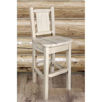 Montana Woodworks Homestead 24" Wood Barstool with Moose Design in Natural