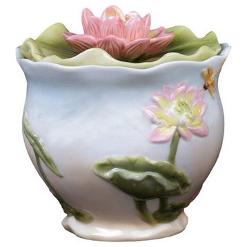 Lotus and Butterfly Condiment Jar, Home Accent, Fine Porcelain