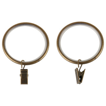 1-3/4" Noise-Canceling Curtain Rings With Clip, Set of 10, Antique Brass