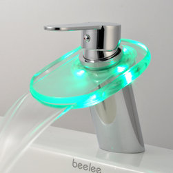 Contemporary Waterfall Single Handle Centerset LED Bathroom Sink Faucet - T0802F - Bathroom Sink Faucets