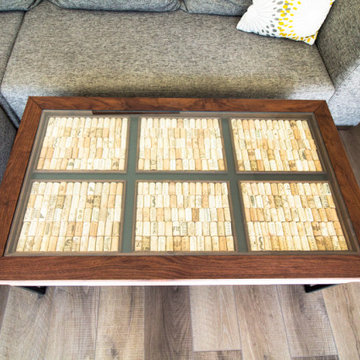 REAS WALNUT, CORK AND STEEL COFFEE TABLE