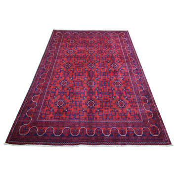 Deep and Saturated Red, Afghan Khamyab, Soft Wool Hand Knotted Rug, 5'5"x7'8"