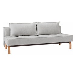 "Innovation" Sly Deluxe Basic Light Grey Sofa Bed / Lacquered Oak Legs - Futons