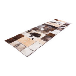 Modern Handmade Cowhide Patchwork Hallway Runner, Brown White, 8'6"x2'7" - Hall And Stair Runners