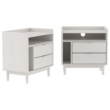 25" Solid Wood 2-Drawer Night Stand with Gallery - 2PK - White